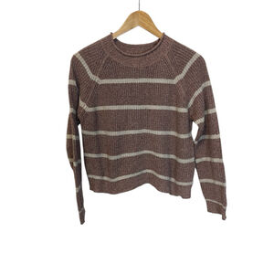 Women's Moral Fiber Brown & Beige Striped Crew Neck Sweater XL